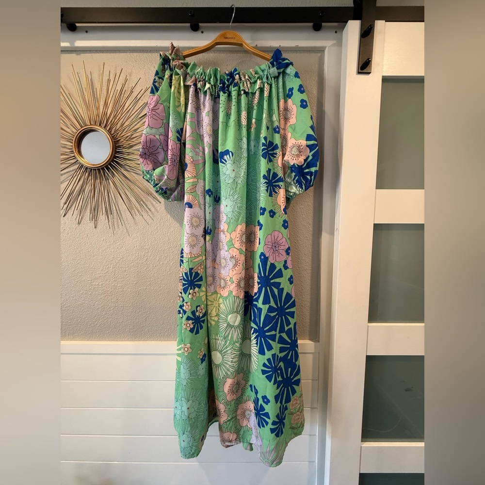 Anthropologie Green Floral Dress